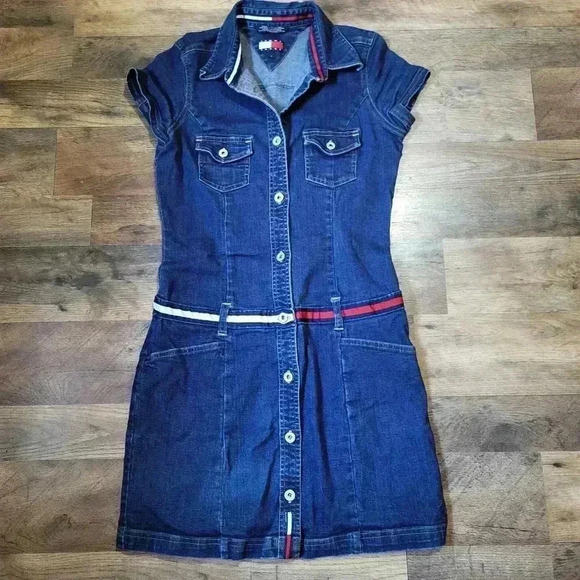 Tommy Hilfiger Y2K Denim Buttondown Dress Size Medium - Picture 1 of 7